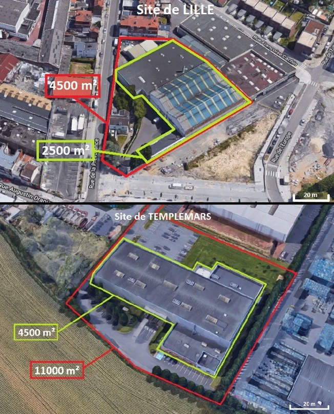 Comparison of surface area between our historic site in Lille and our new facility in Templemars, inaugurated in 2021. The new site, spanning an area twice as large, reflects our substantial growth and increased capacity to meet the growing demands of the surface treatment sector. This expansion demonstrates our commitment to efficiency and innovation in our field.